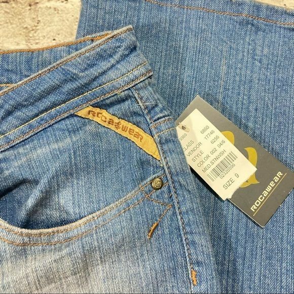 Rocawear Jeans Women’s Sz.9 Blue Retro Dark Wash Flare Y2K Rockstar - Picture 3 of 7